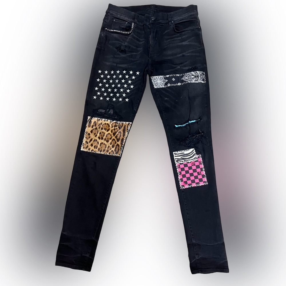 Amiri Distress Black Patch Art jeans Size 36x36